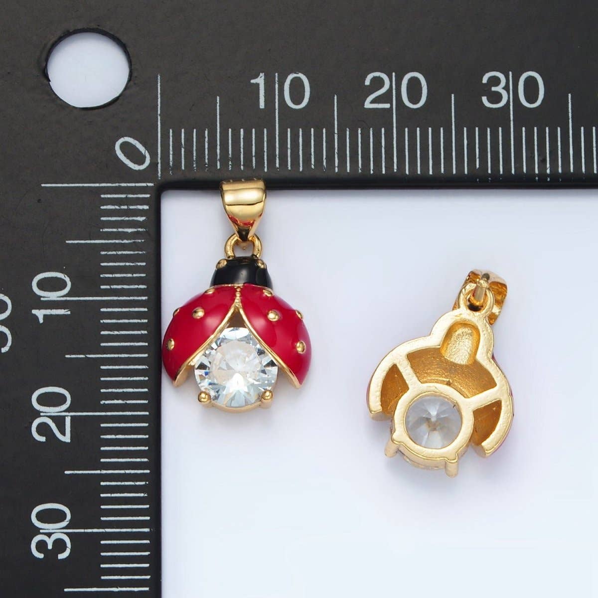 Ladybug Pendant Necklace | 24K Gold Filled Clear CZ Enamel Lucky Ladybug Insect
