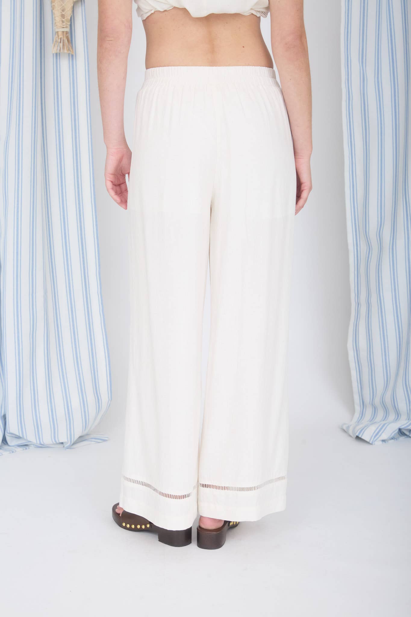 Linen Pants |  Natural Colored Lace Trim Wide Leg