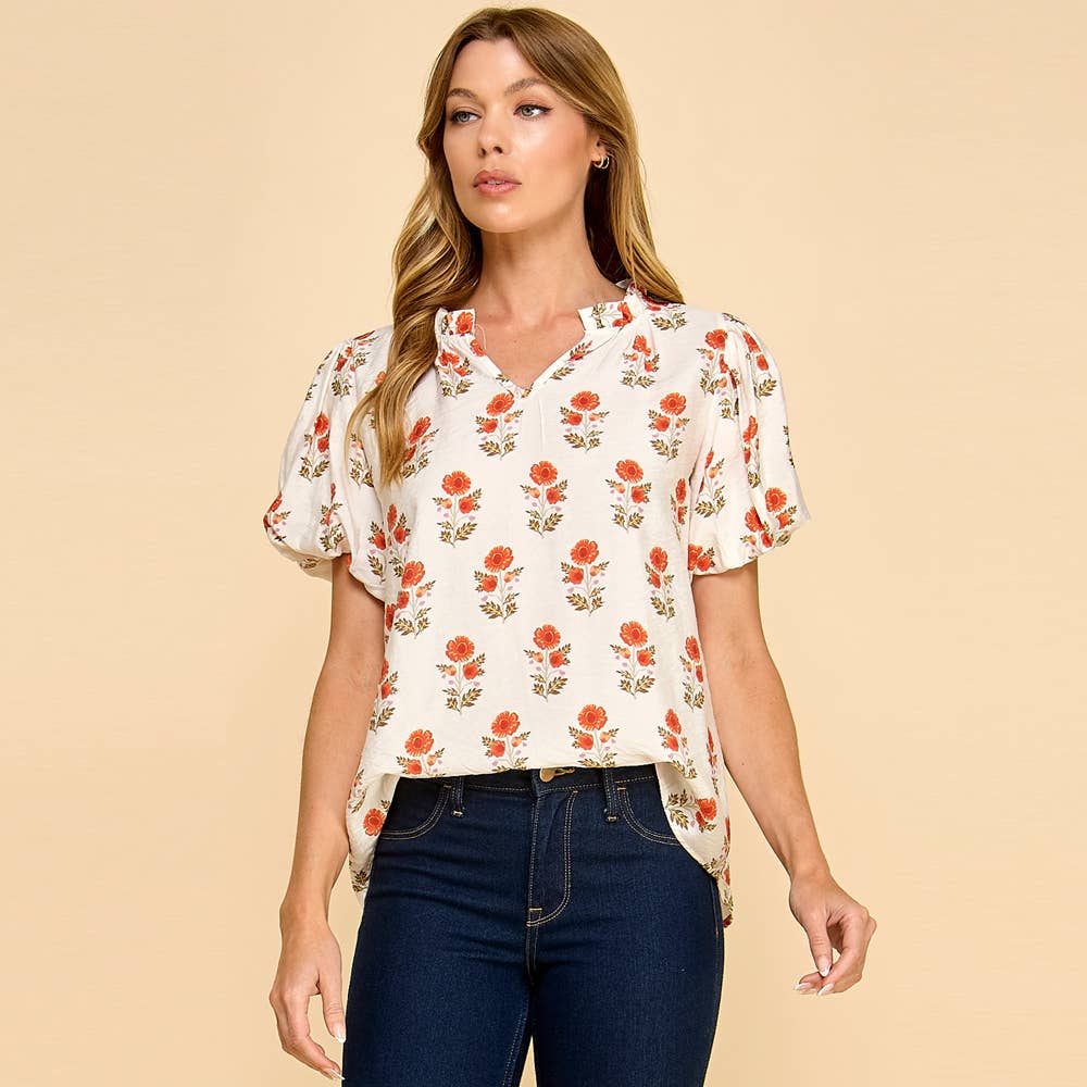 Puff Sleeve Blouse | Floral Poppy