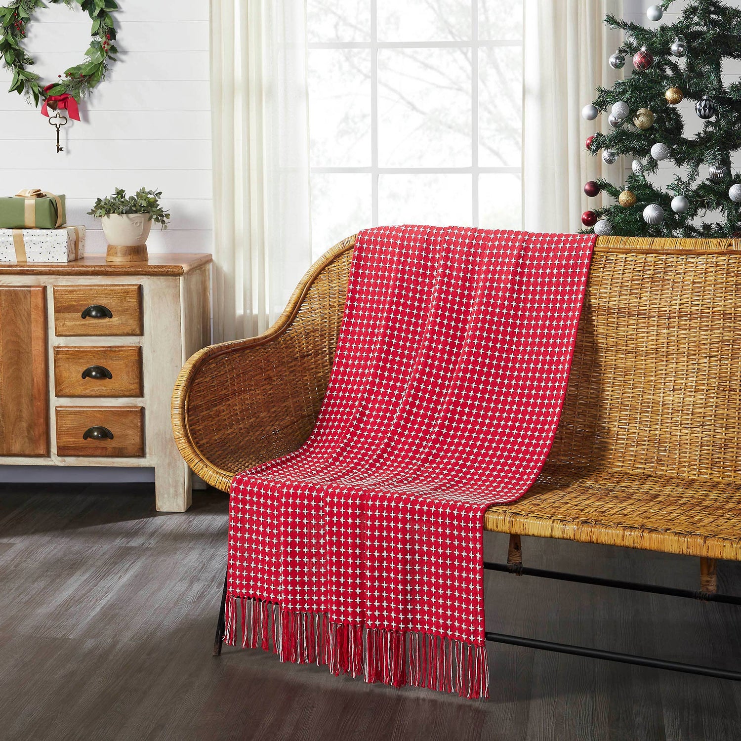 Holiday Throw Blanket | Red White Woven Throw 50x60