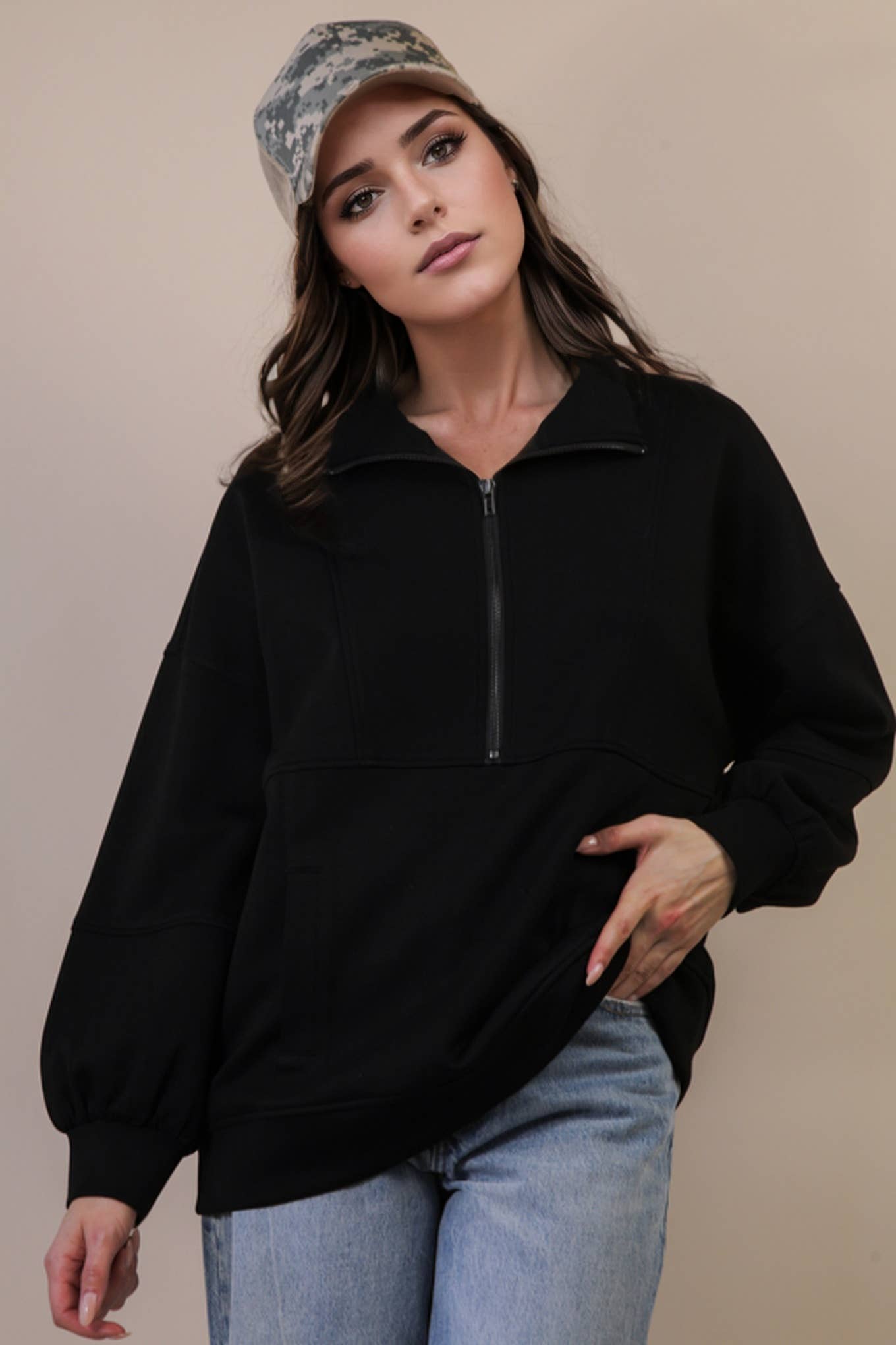 Sweatshirt | Half Zip-UP Oversized | Black