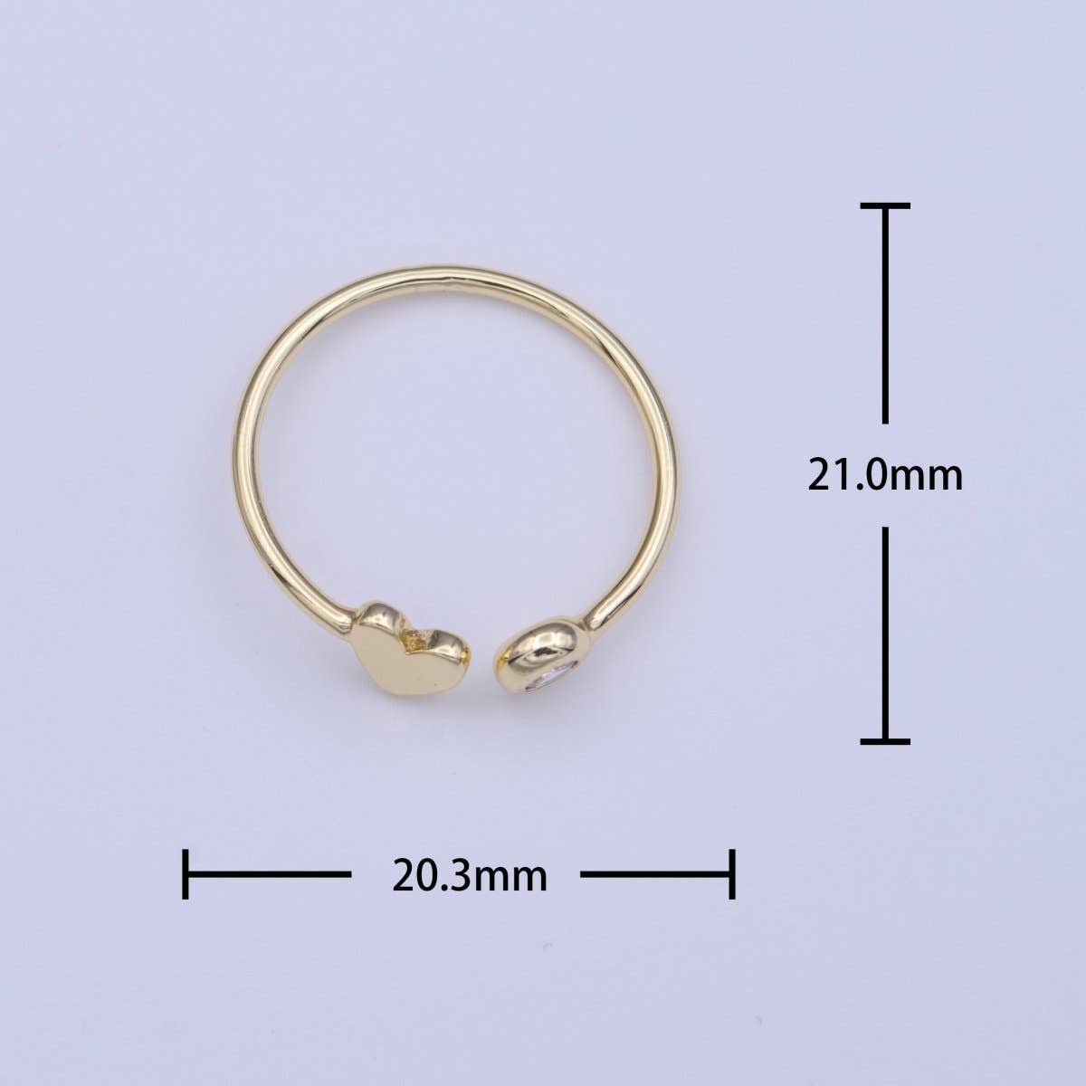 Gold Filled Minimalist Heart Round Cubic Zirconia Open Adjustable Ring | O-124