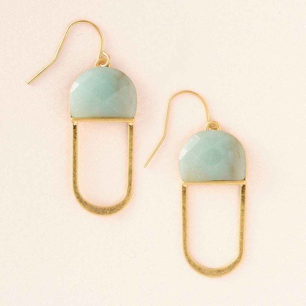 Earrings | Modern Stone Chandelier Earring - Amazonite/Gold