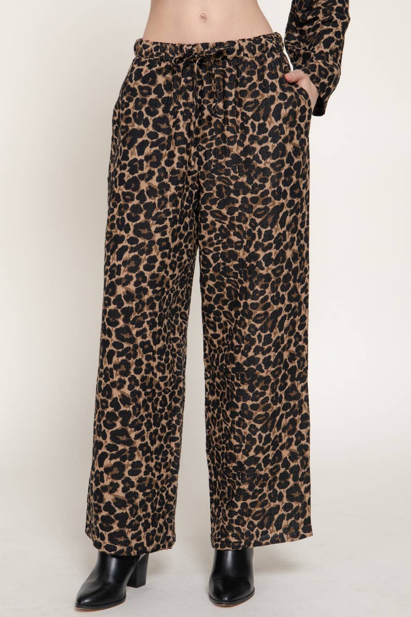 Women's Gauze Pants | Elastic Waist Leopard Print w/ Pockets