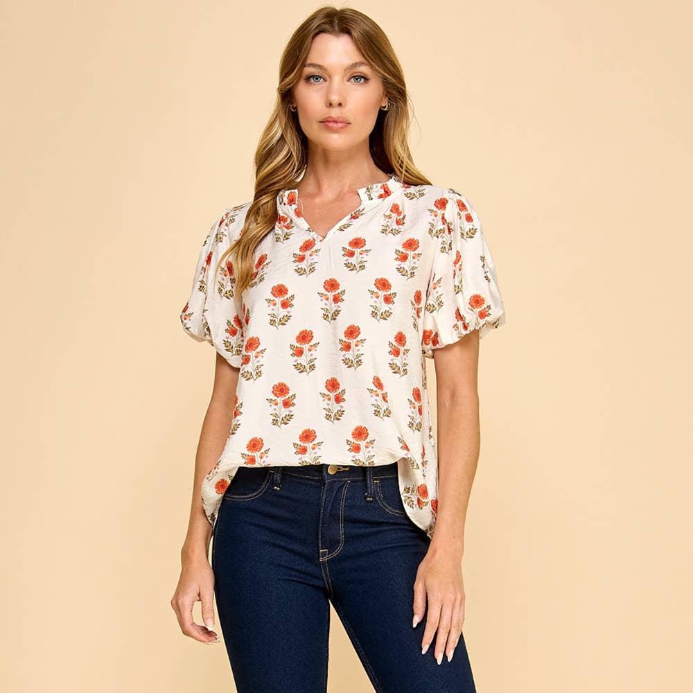 Puff Sleeve Blouse | Floral Poppy