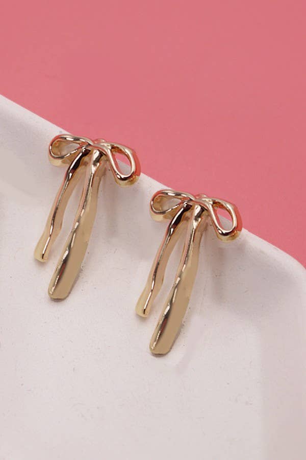 LONG BOW RIBBON STUD EARRINGS | Long Ribbon Bow Necklace