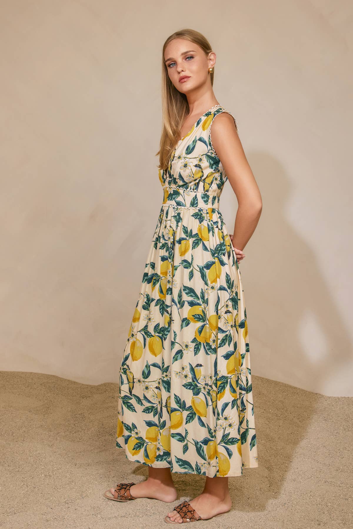 Women's Maxi Dress | Vintage Style Lemons Scalloped