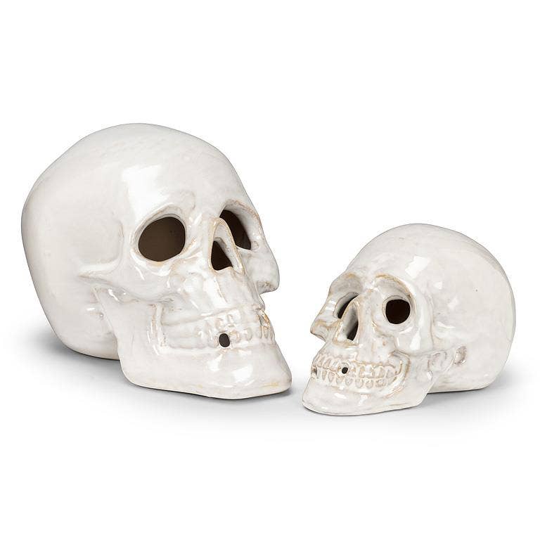 Glazed Ceramic Skull Decor | Large White-7"L