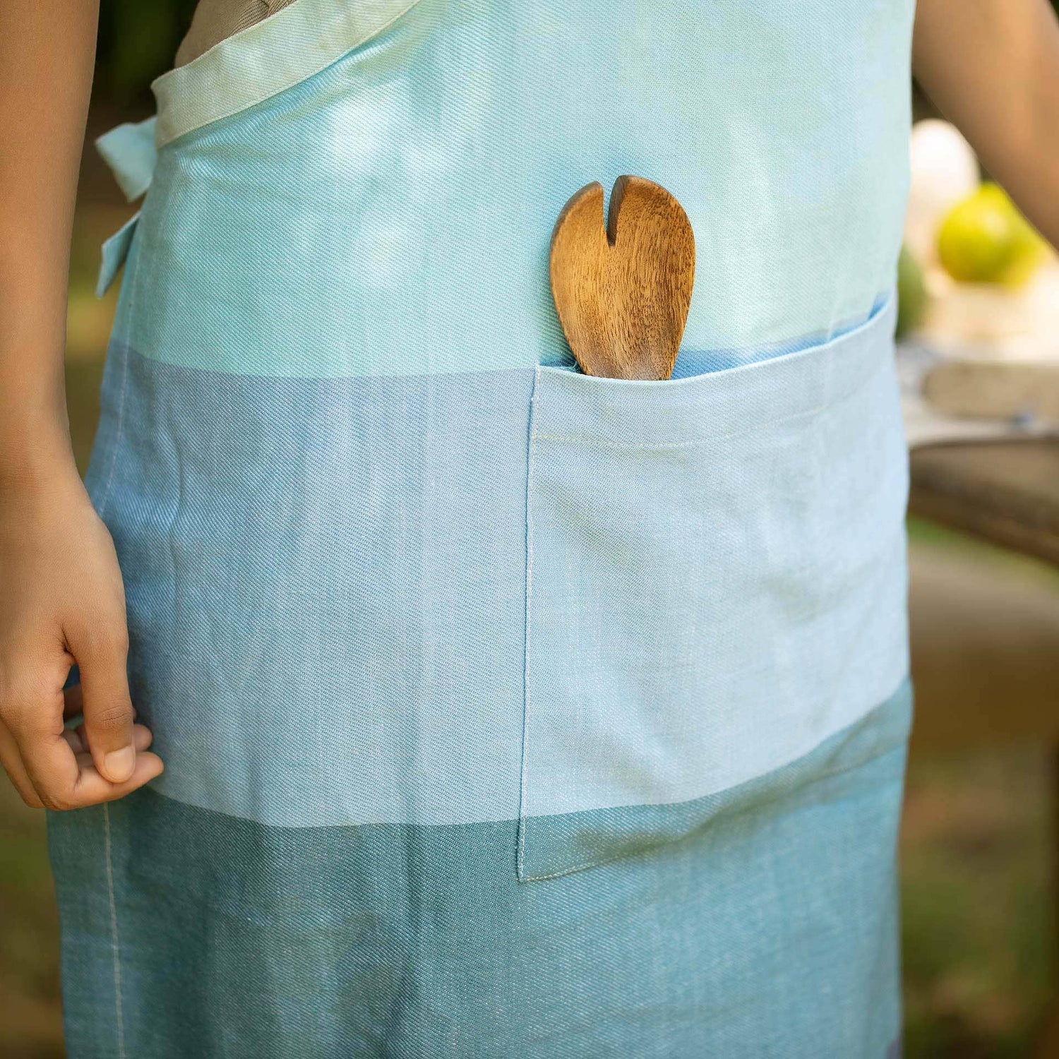 Kitchen Apron | Waffle Blue Cotton Ombre -35.8"(L)