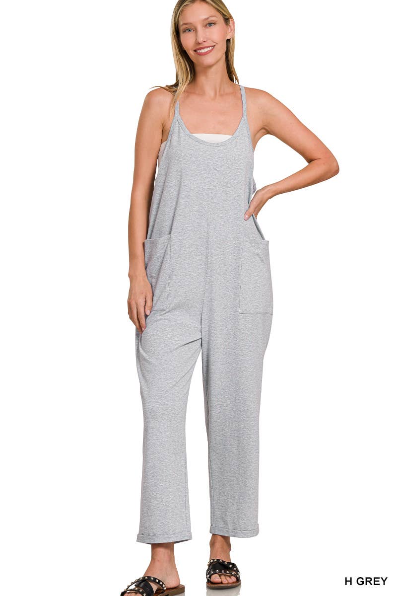 Women's Jumpsuit | Spaghetti Strap Pocketed Cotton | Gray