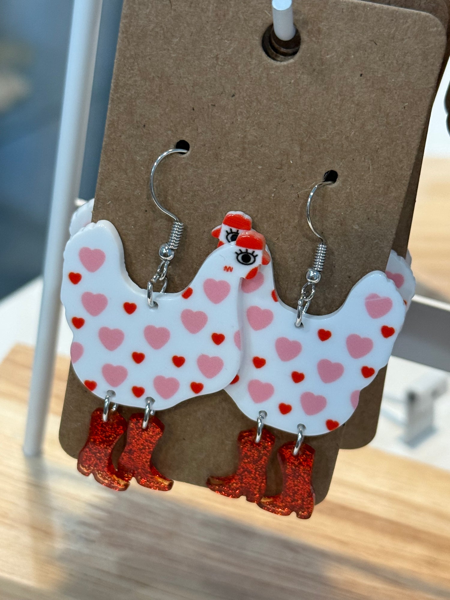 Valentine's Earrings | Dangle Heart Chickens