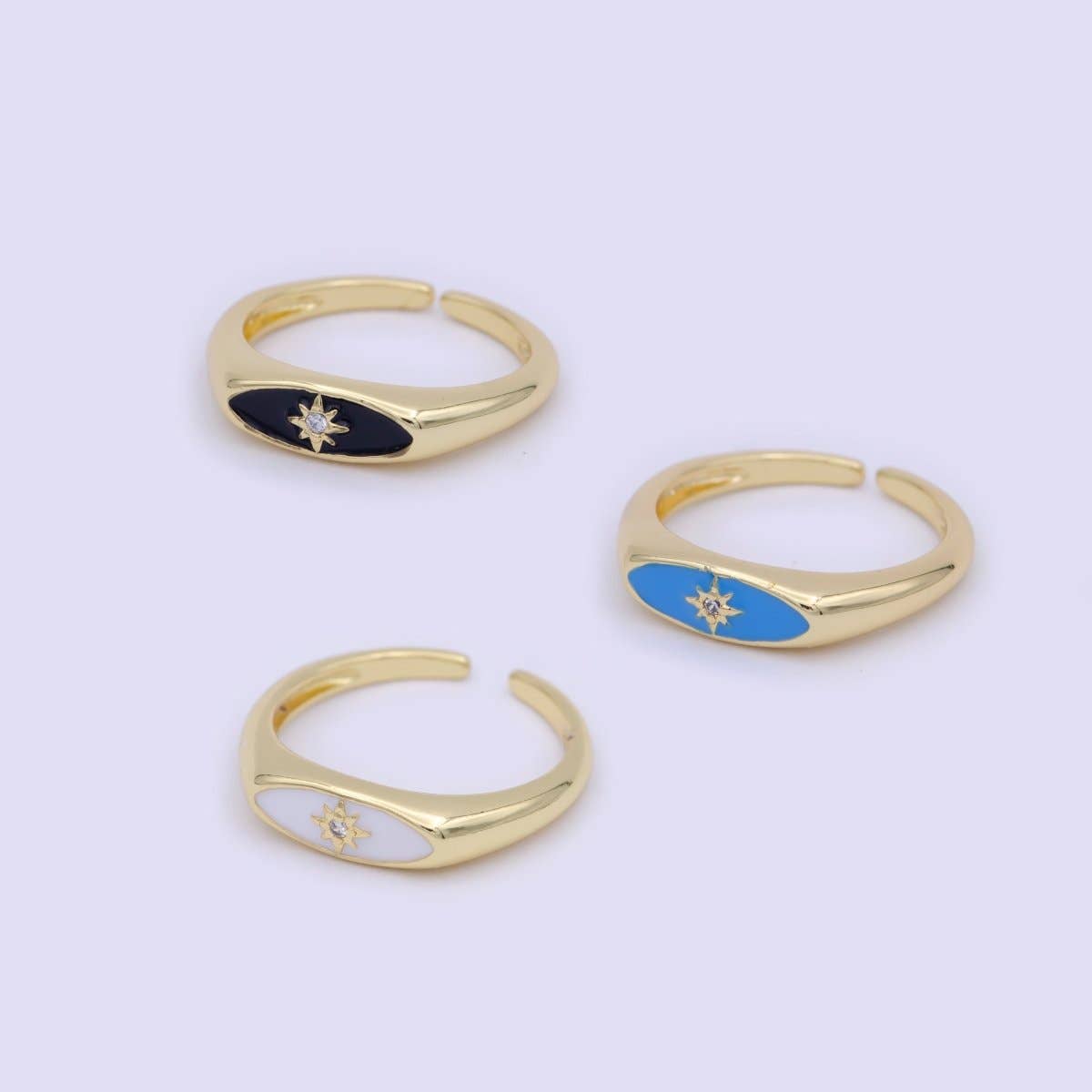 Signet Ring | Star Signet Gold | 18K Gold Filled Black or White Enamel with CZ