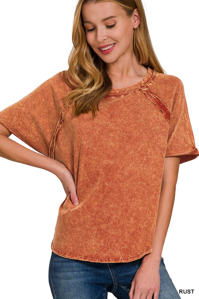 BACK PATCH CRINKLE WASHED RAGLAN SLEEVE TSHIRTS