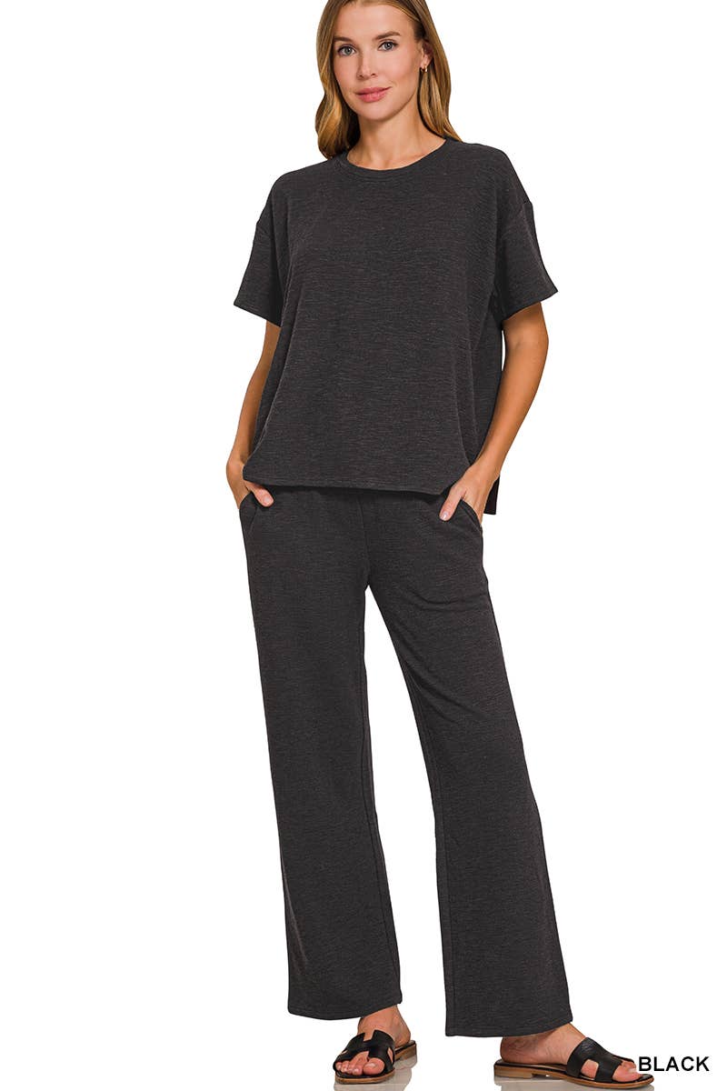 Slub Short Sleeve Top & Pants 2 Pcs Set