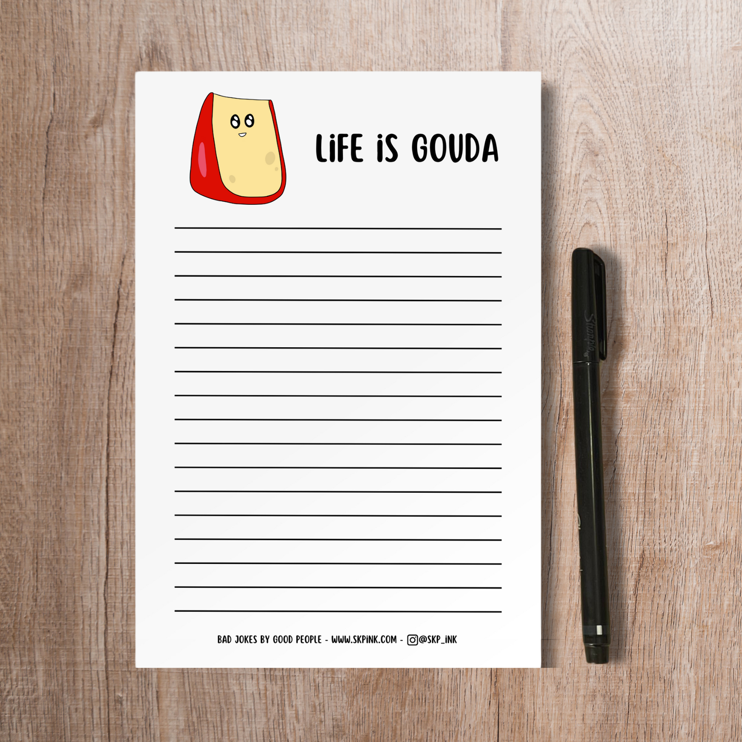Funny Cheese Pun Notepad | Life is Gouda Stationery