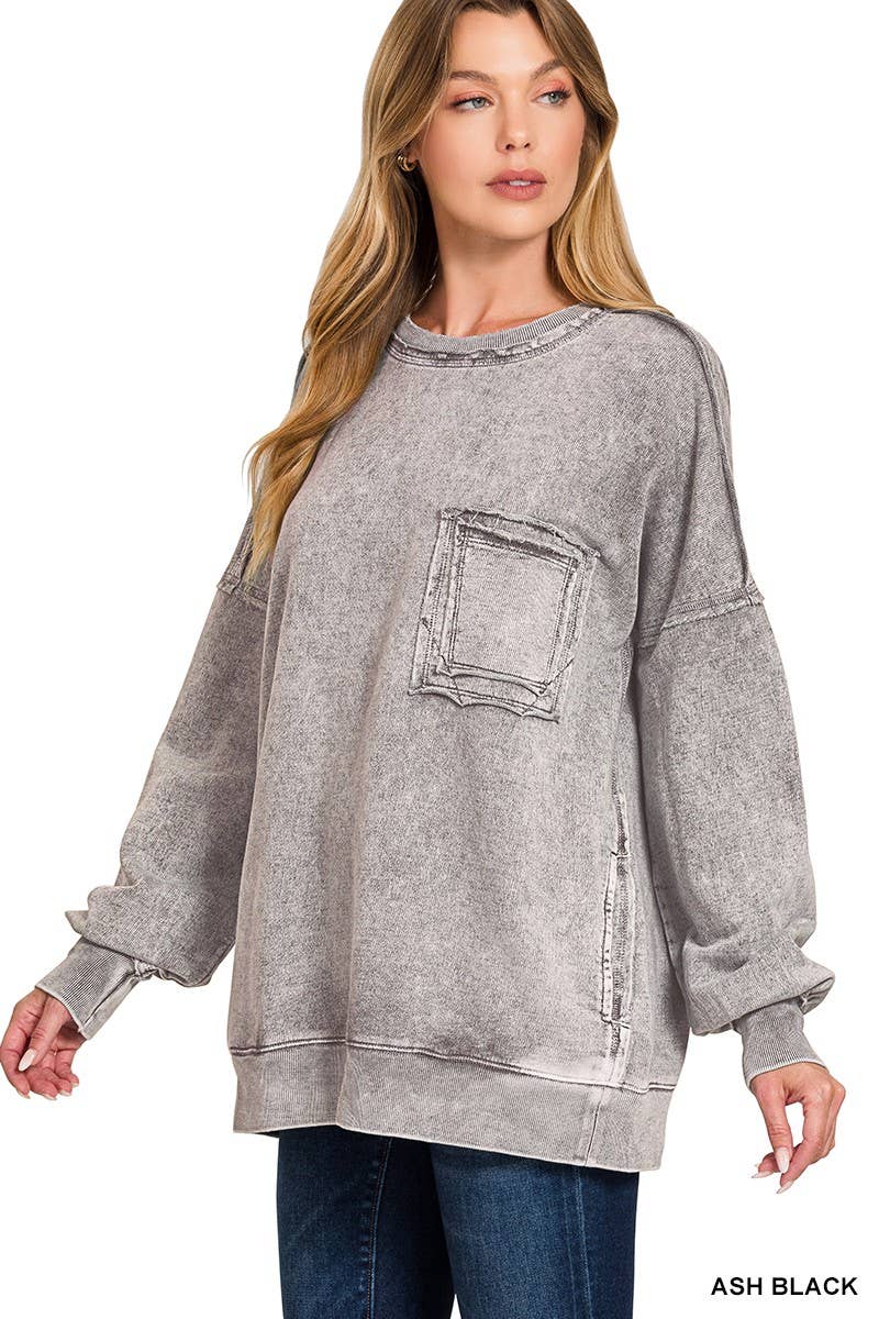 Mineral Sweatshirt | Halo Washed French Terry Exposed-Seam Sweatshirt: ASH BLACK