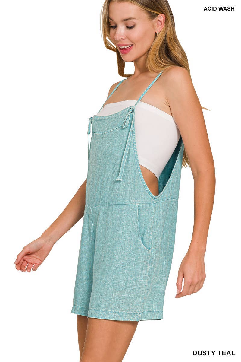 Women's Linen Romper | Washed Knot Strap