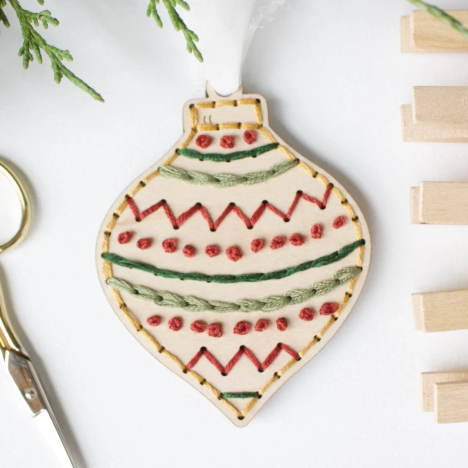 DIY Wood Embroidery Ornament | Vintage Glass Christmas
