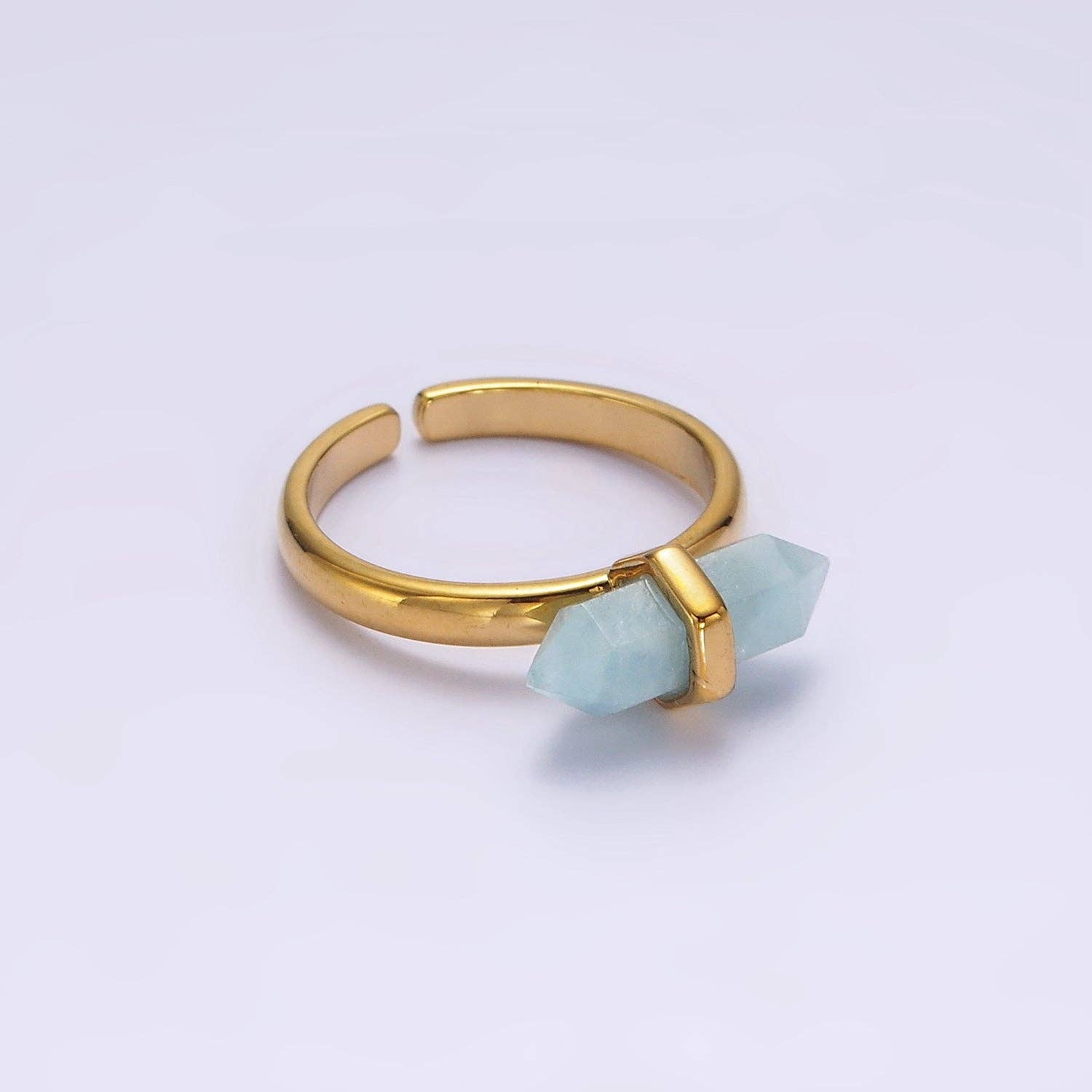 Aquamarine or Labradorite Ring | 14K Gold Filled Pointed Wand Adjustable