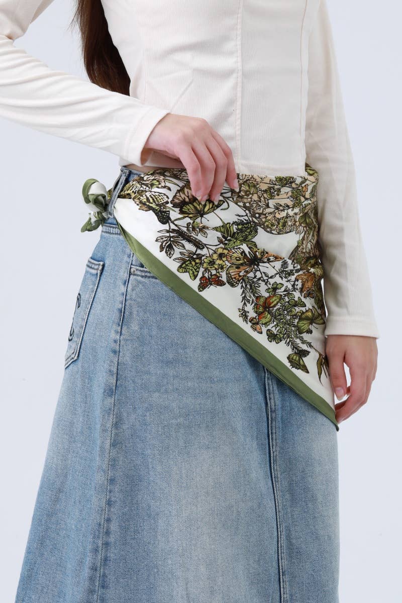Floral Butterfly Silk Bandana – Elegant Nature Style