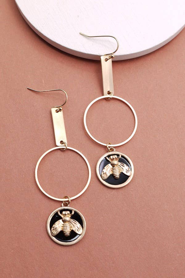BEE CHARM Earrings | CIRCLE LINEAR DROP Long Ribbon Bow Necklace