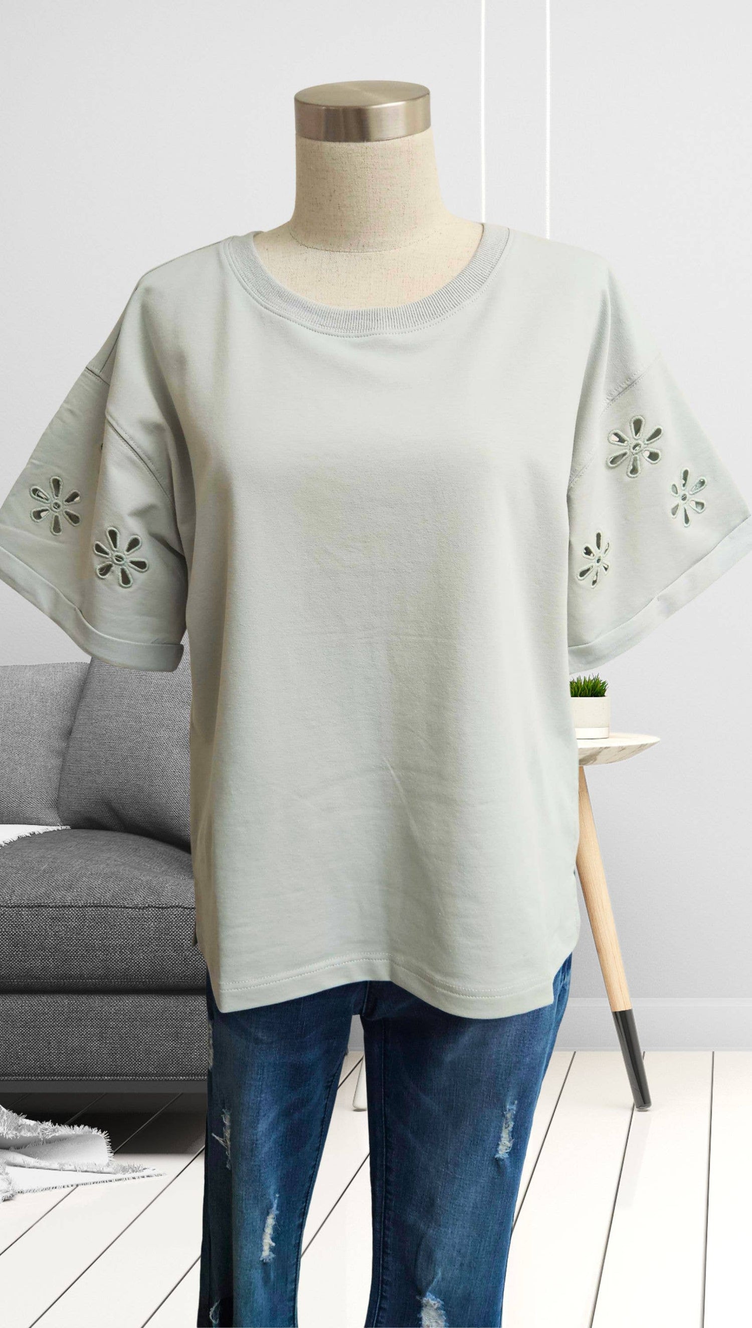 Women's Top | Soft Yellow Floral Laser Cut
