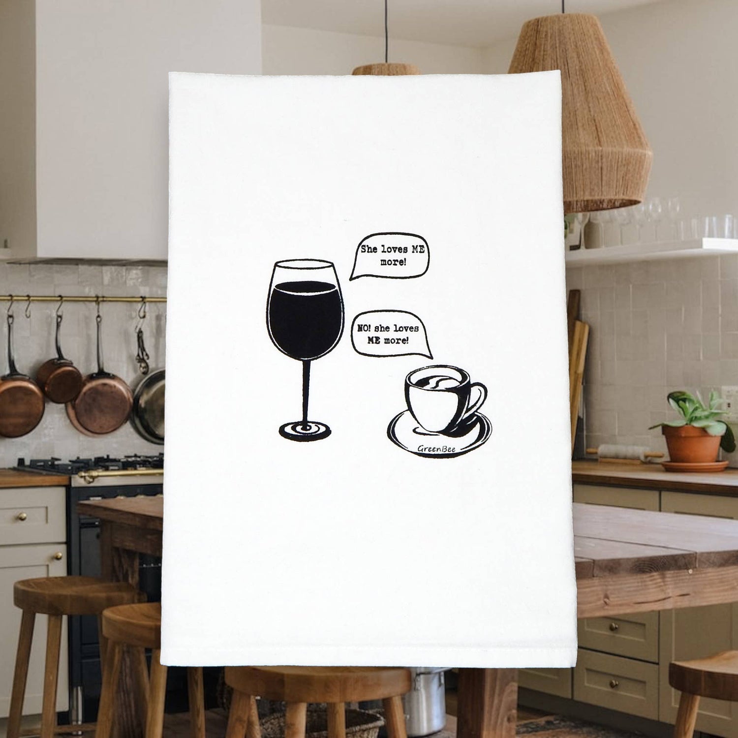 Kitchen Towel | Wine vs Coffee, She Loves Me More