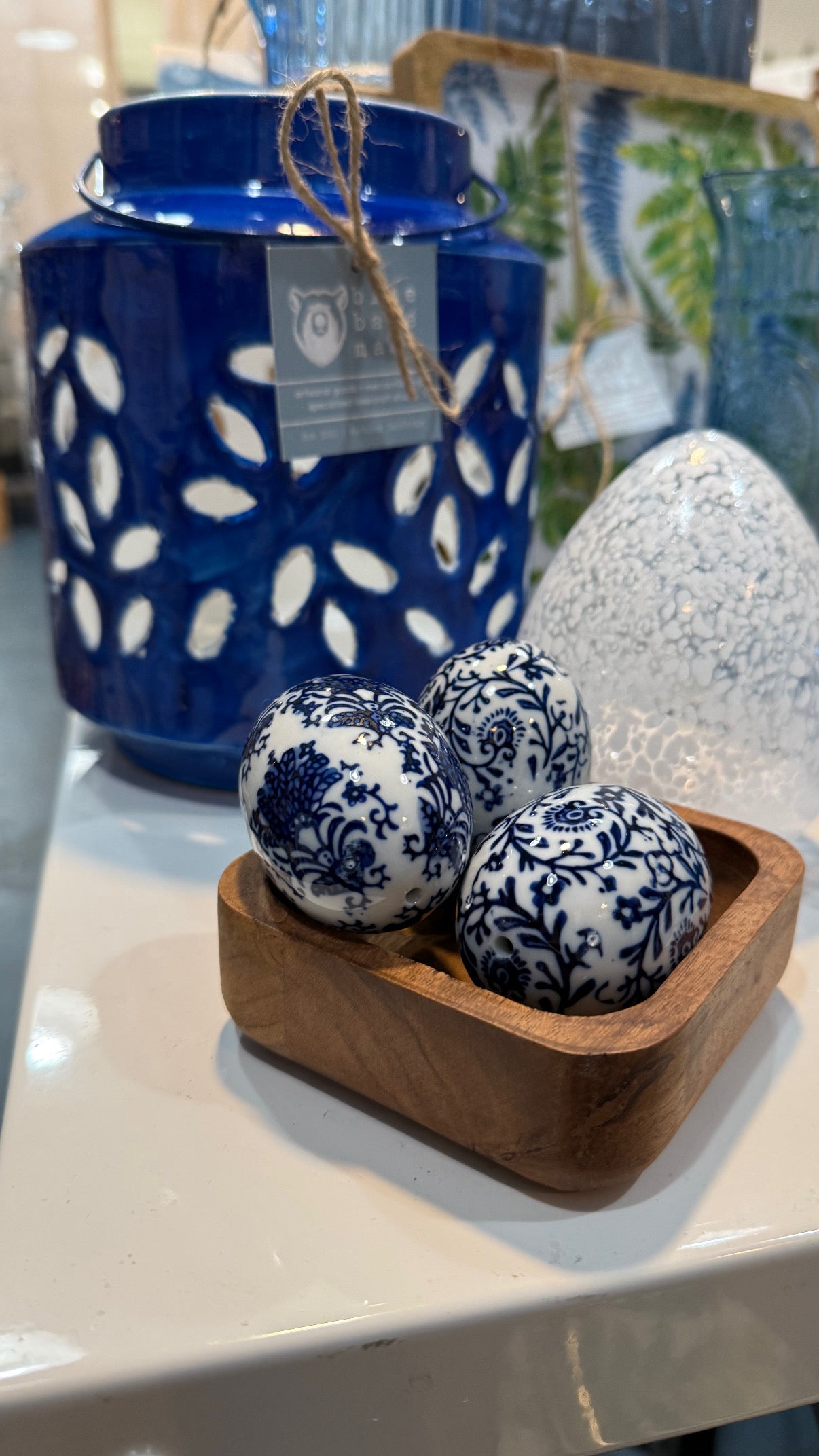 Ceramic Egg | Blue Painted Floral