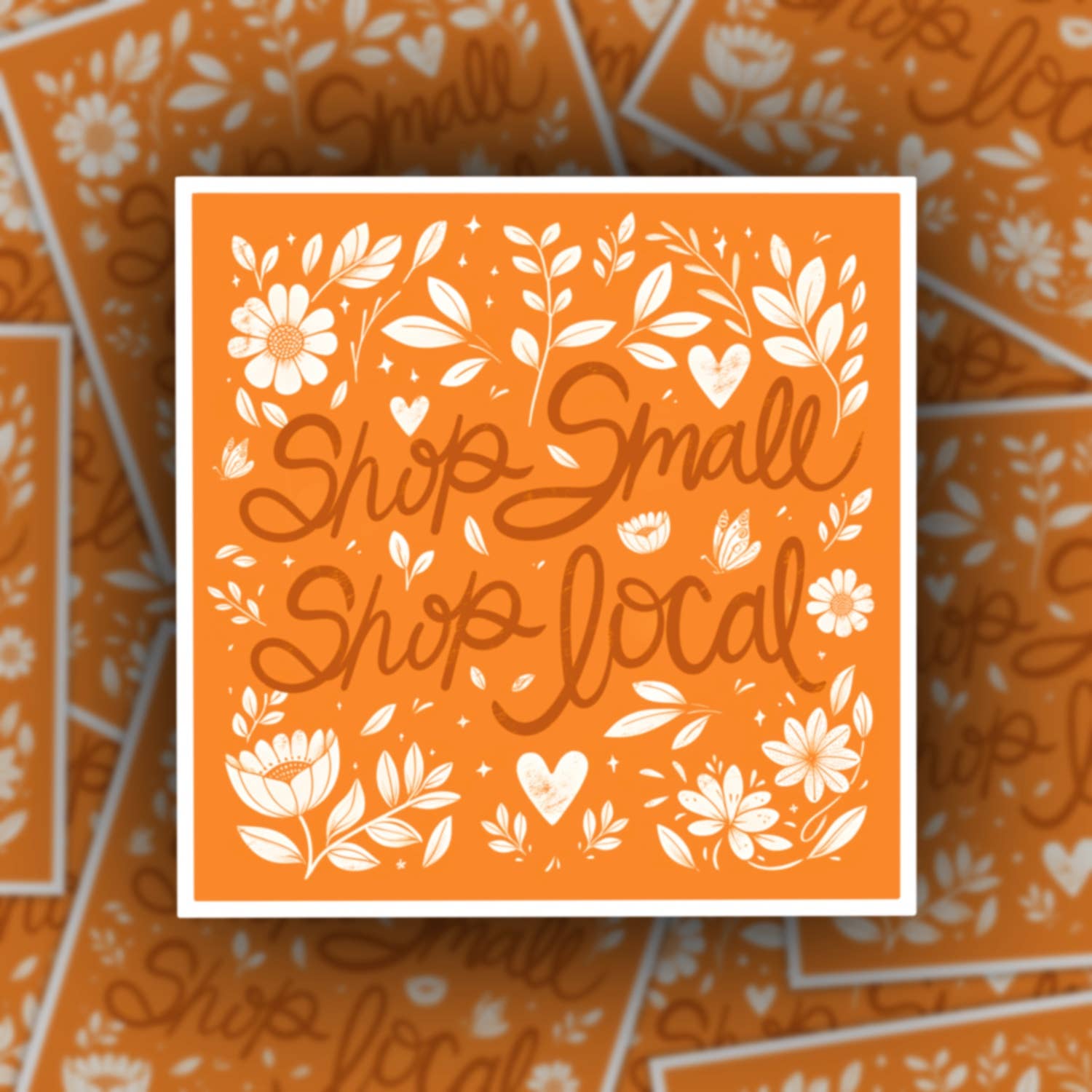 Sticker | Shop Small Shop Local, orange and white floral