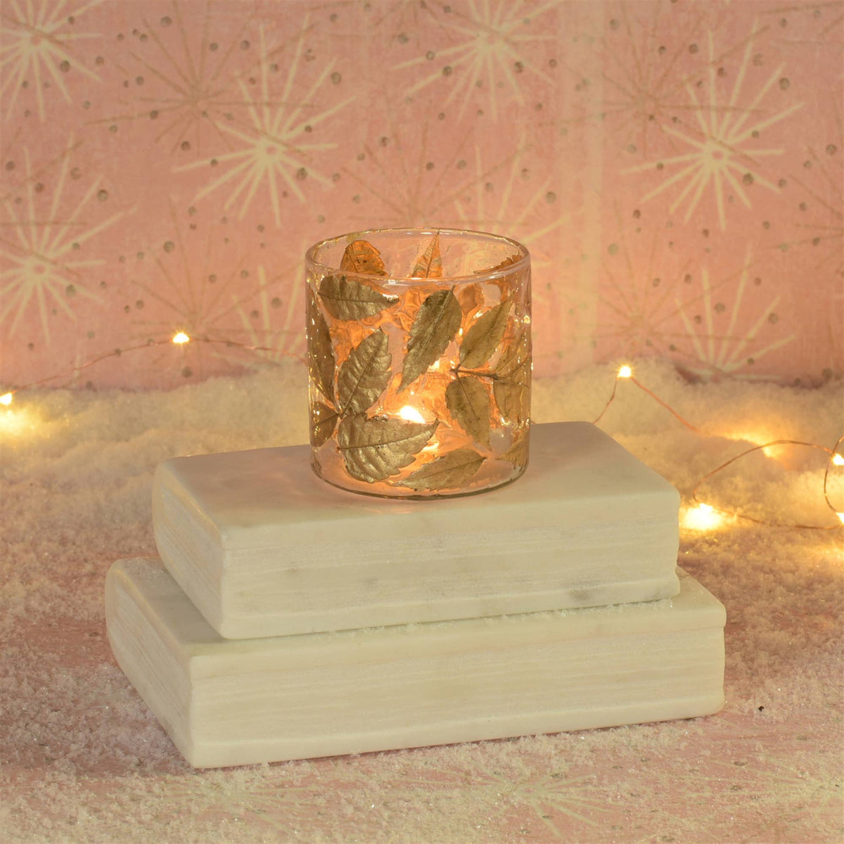 Votive Enameled Gold Leaf Hurricane Gold Leaves