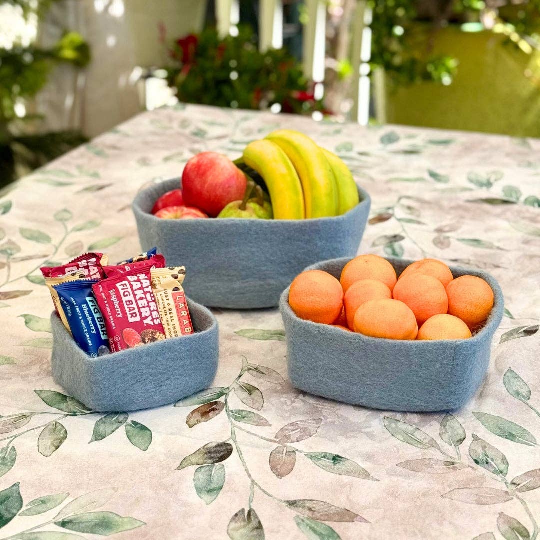 Handmade Felt Bowls, Square Set of 3