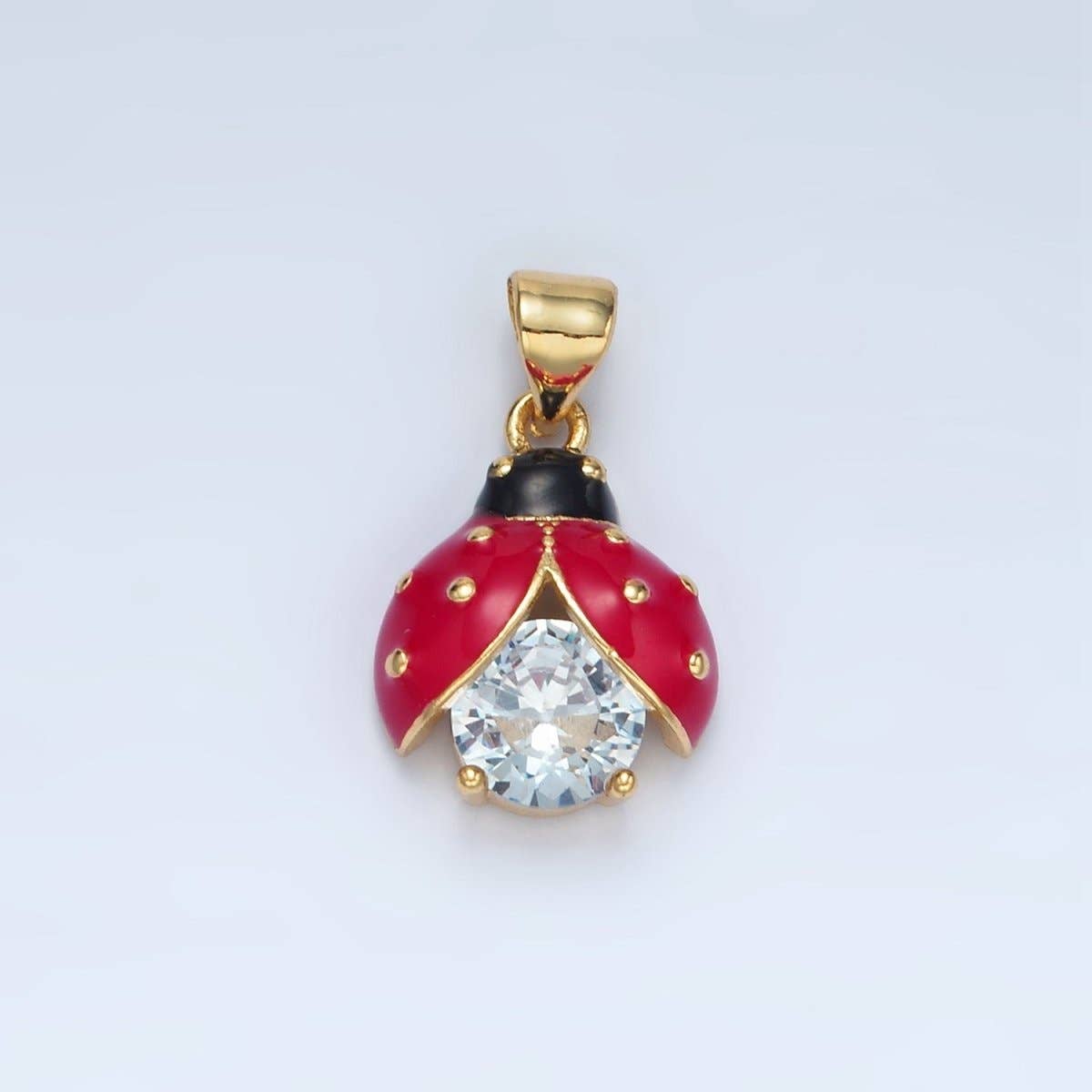 Ladybug Pendant Necklace | 24K Gold Filled Clear CZ Enamel Lucky Ladybug Insect
