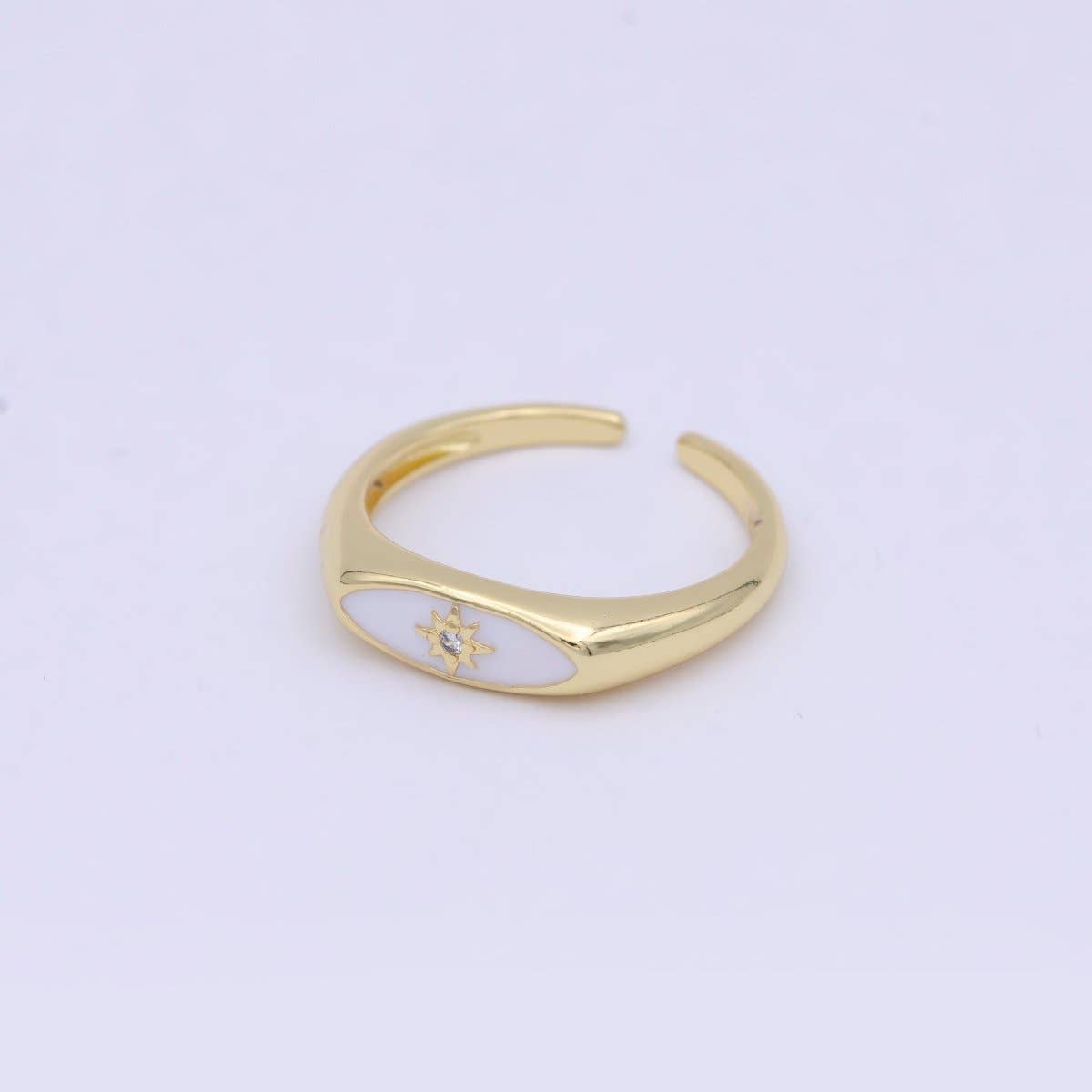 Signet Ring | Star Signet Gold | 18K Gold Filled Black or White Enamel with CZ
