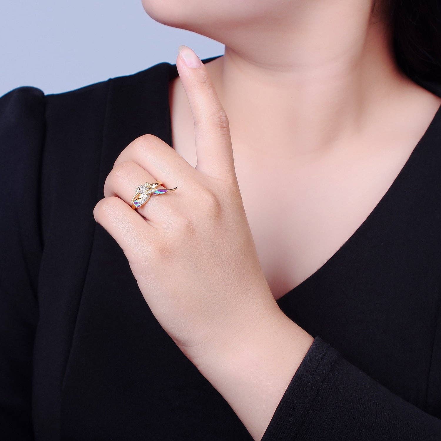CZ Hummingbird Adjustable Ring O2224