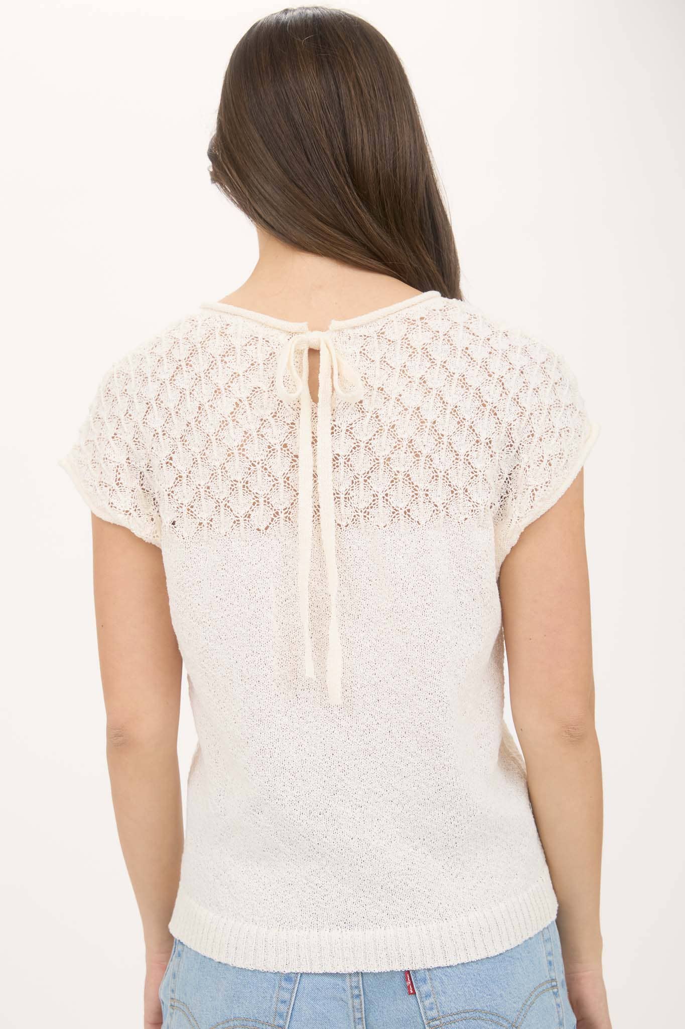SWEATER TOP | EYELET YOKE KNIT IVORY