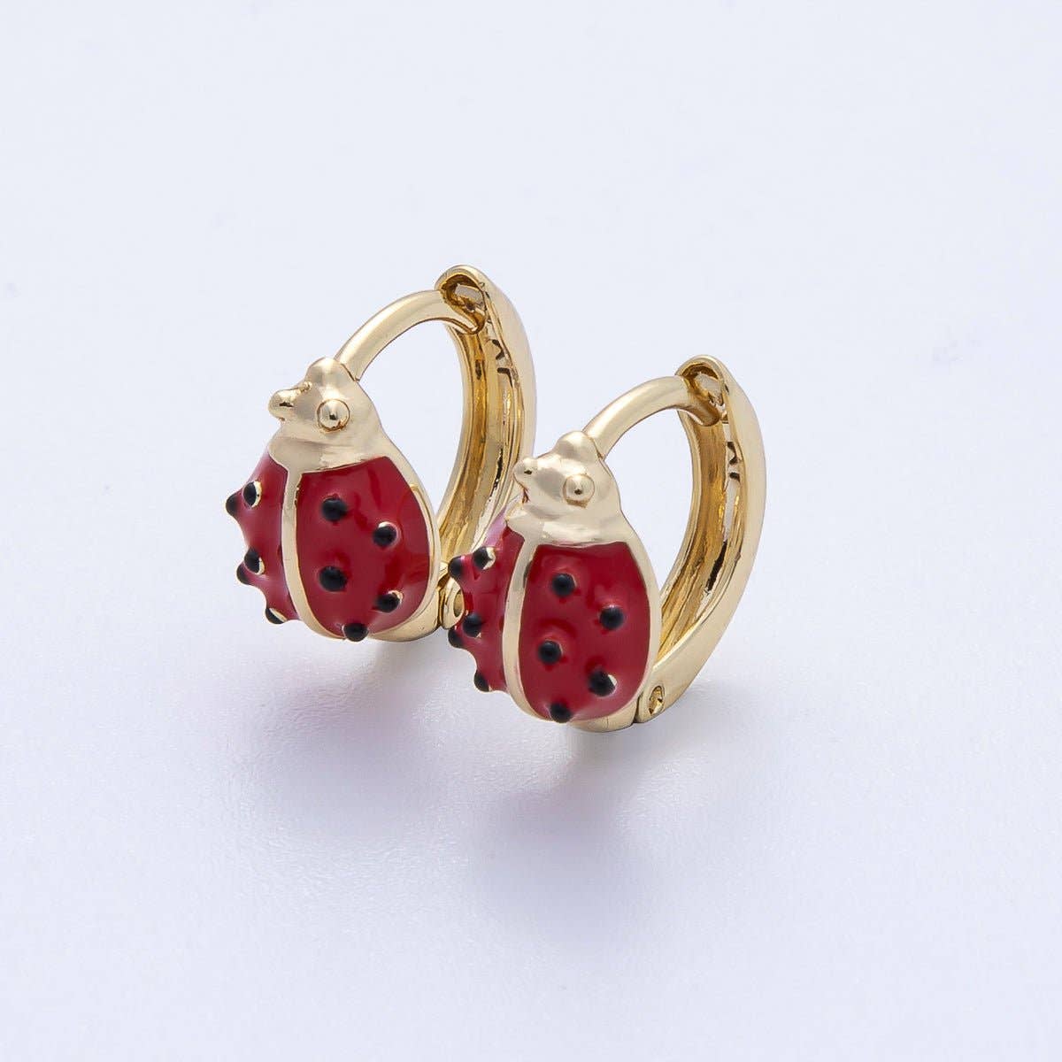 Huggie Earrings | 14K Gold Filled 12mm Ladybug Insect Enamel