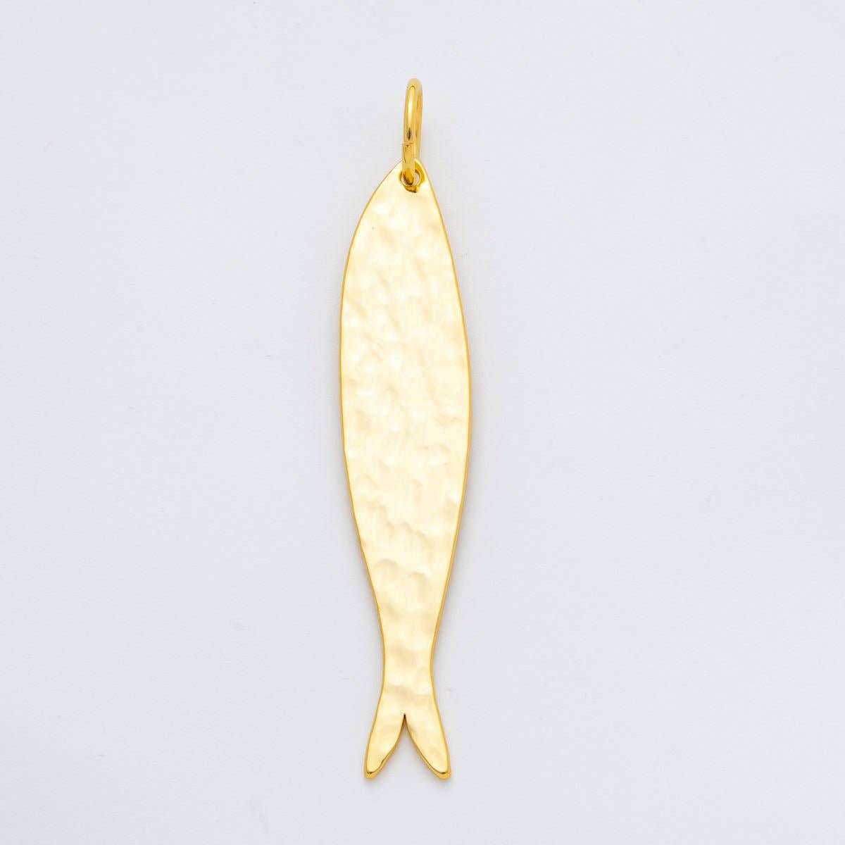 Earrings | 18K Gold Filled 68mm Long Minimalist Hammered Sardine Fish