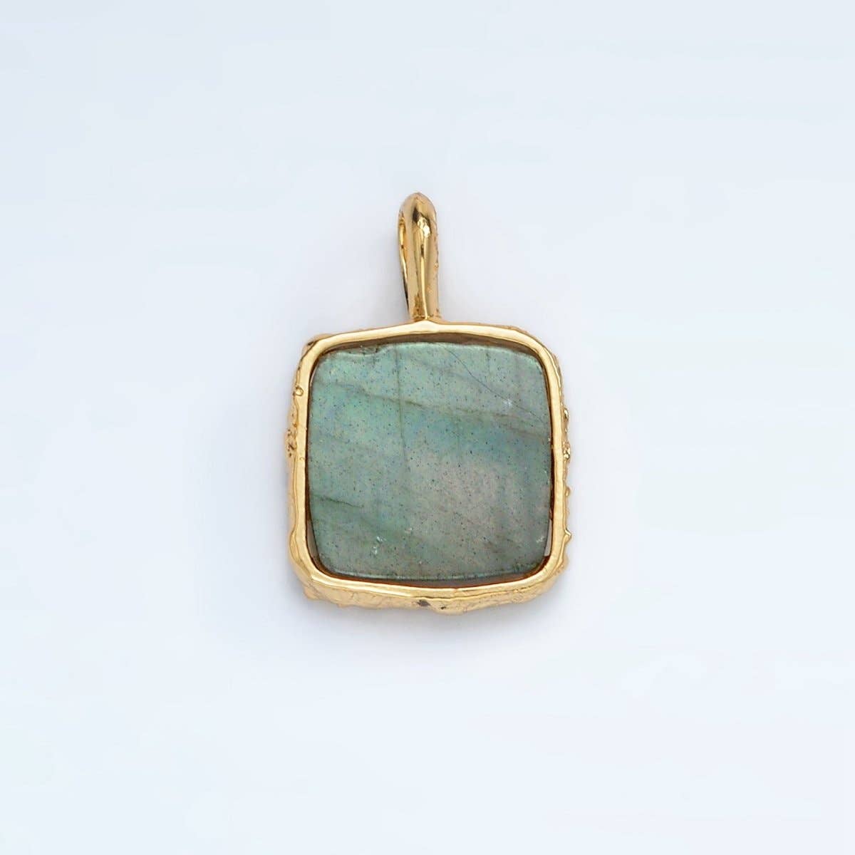 Square Gemstone Pendant Necklace | Moonstone, Labradorite, Moss Agate | 24K Gold Filled 18mm