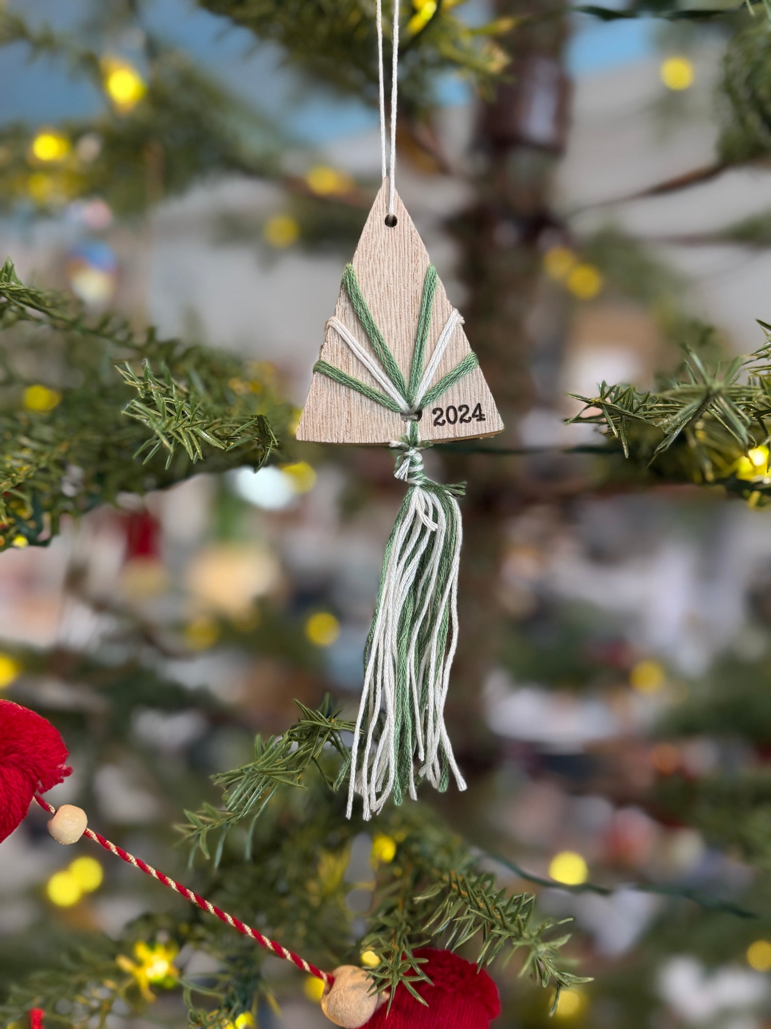 Christmas Ornament | 2024 Boho Embroidery + Wooden Tree