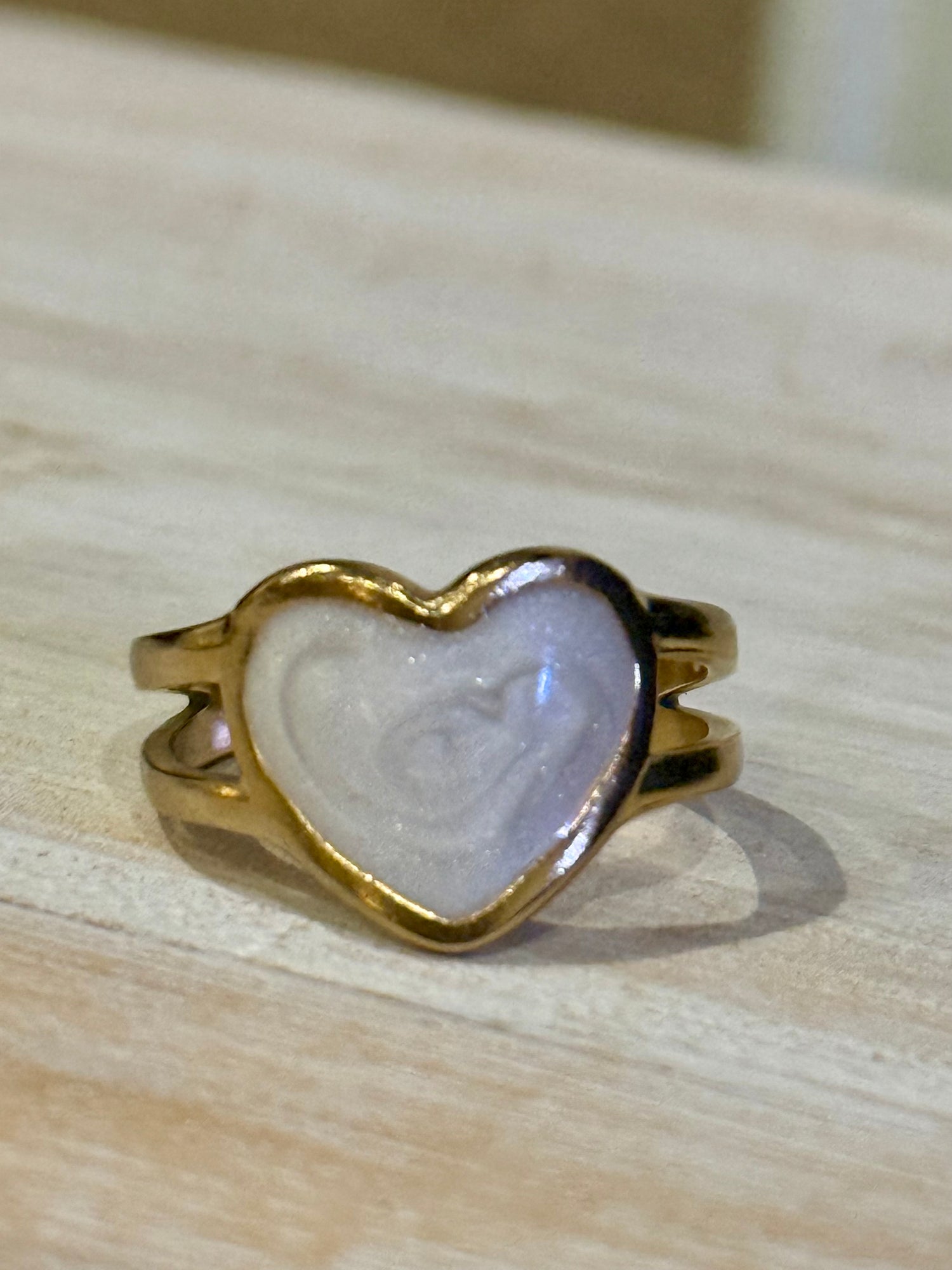 Stainless Ring | Mother of Pearl Heart Double Band