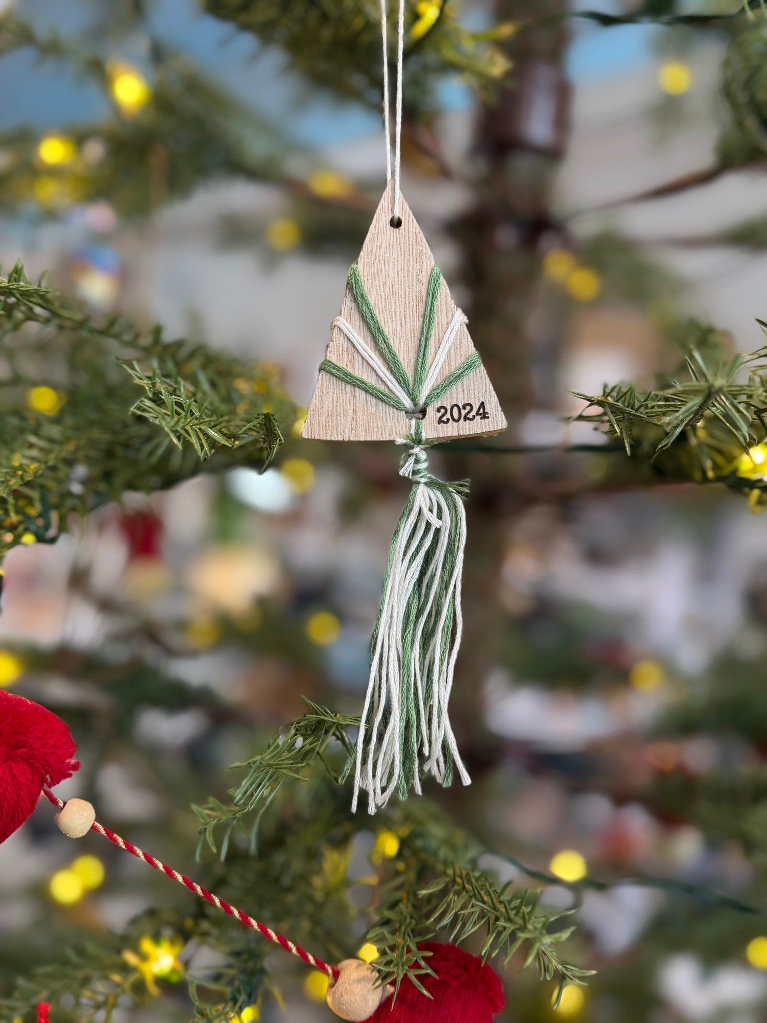 Ornament | Scandi Wooden Tree with Macrame and the year 2024