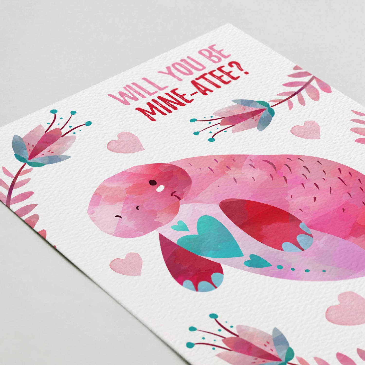 Greeting Card | Funny Valentine's Day Card, Manatee, Will You Be Mine-atee?