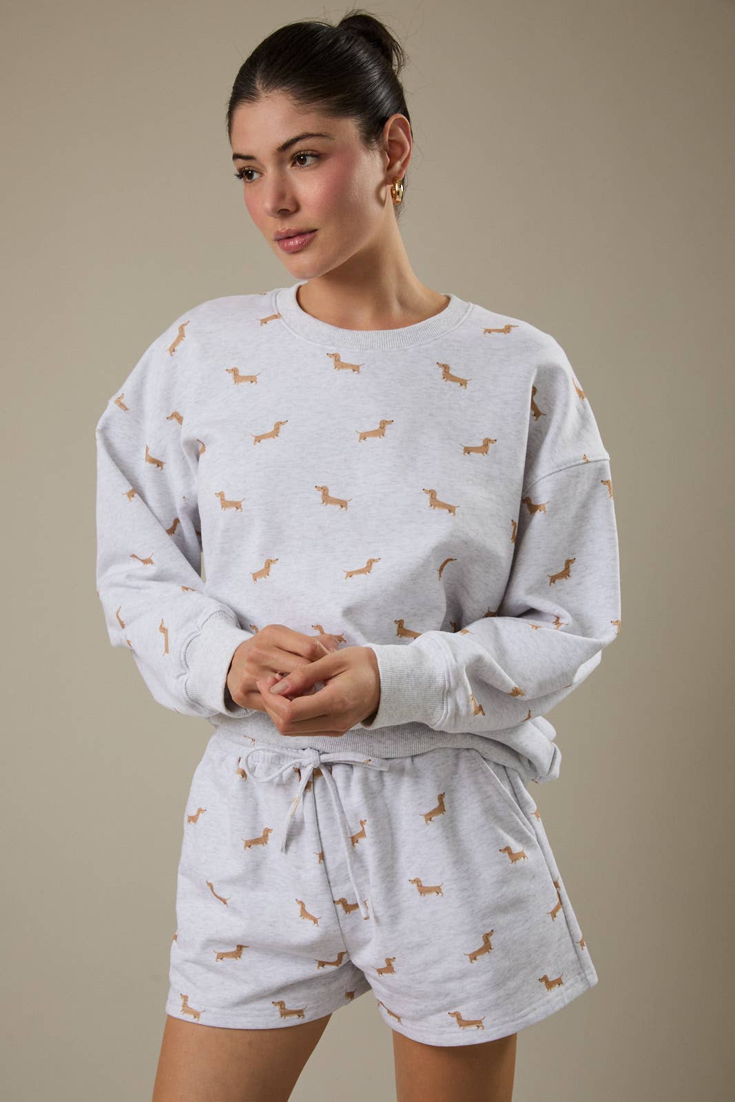 ROUND NECK LONG SLEEVE DOG PRINT SWEATSHIRT