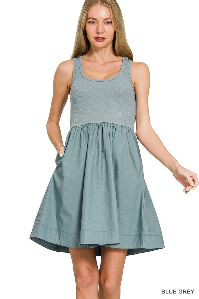 Women's Cotton Tank Dress | Gray-Blue Color