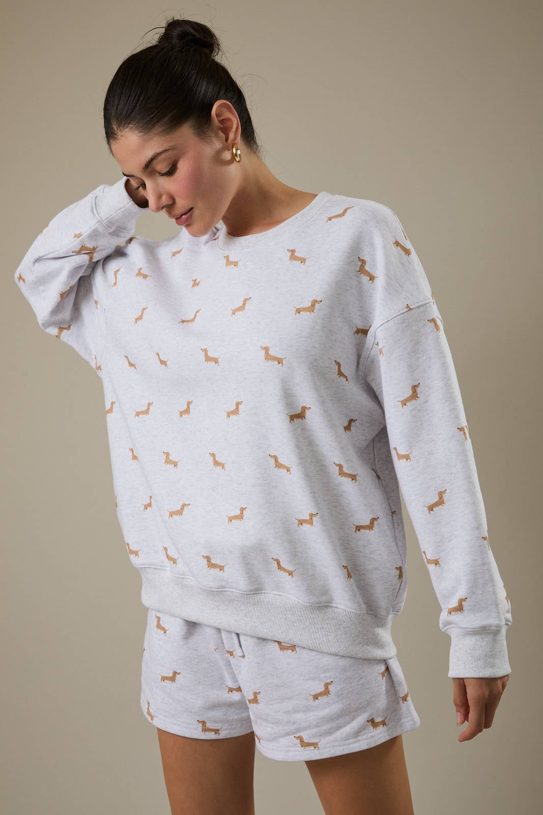 ROUND NECK LONG SLEEVE DOG PRINT SWEATSHIRT