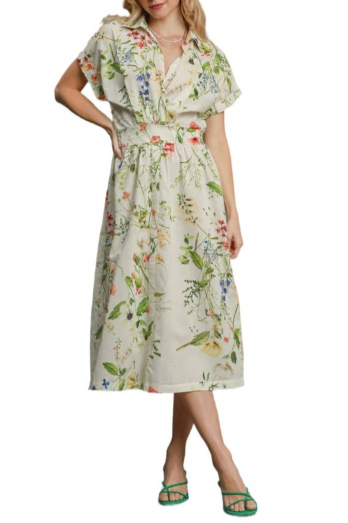 Midi Floral Print Dress | Spring Button Down