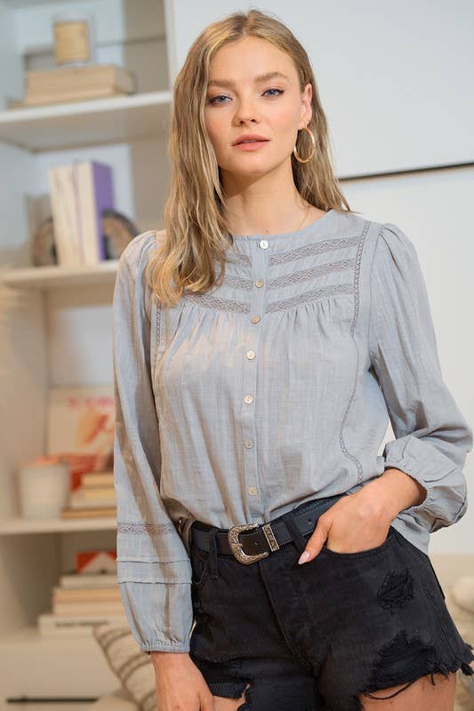 Women's Top | Buttoned Cotton Blouse With Lace