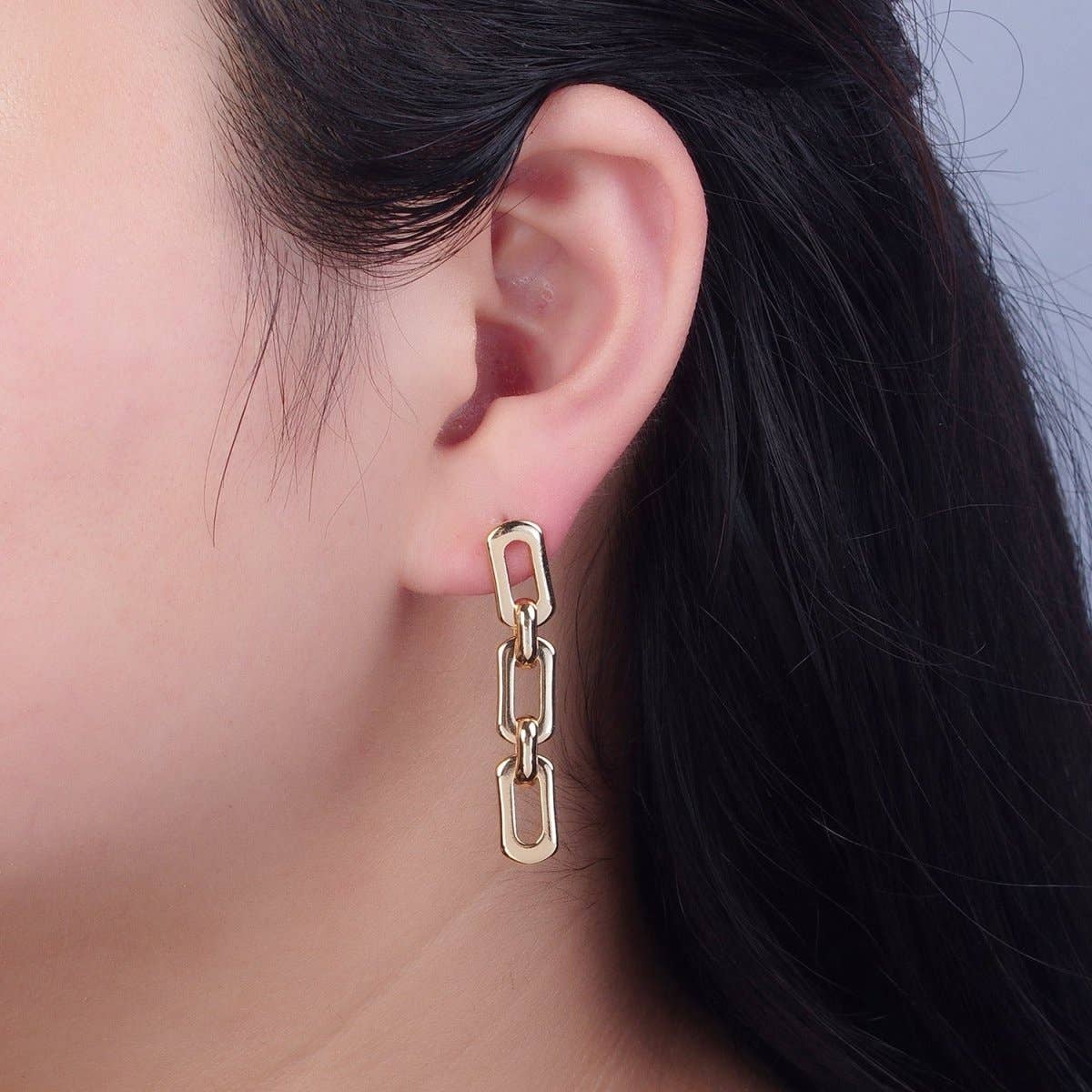 Paperclip Chain Earrings | 18K Gold Plated Shiny Post Dangle Drop