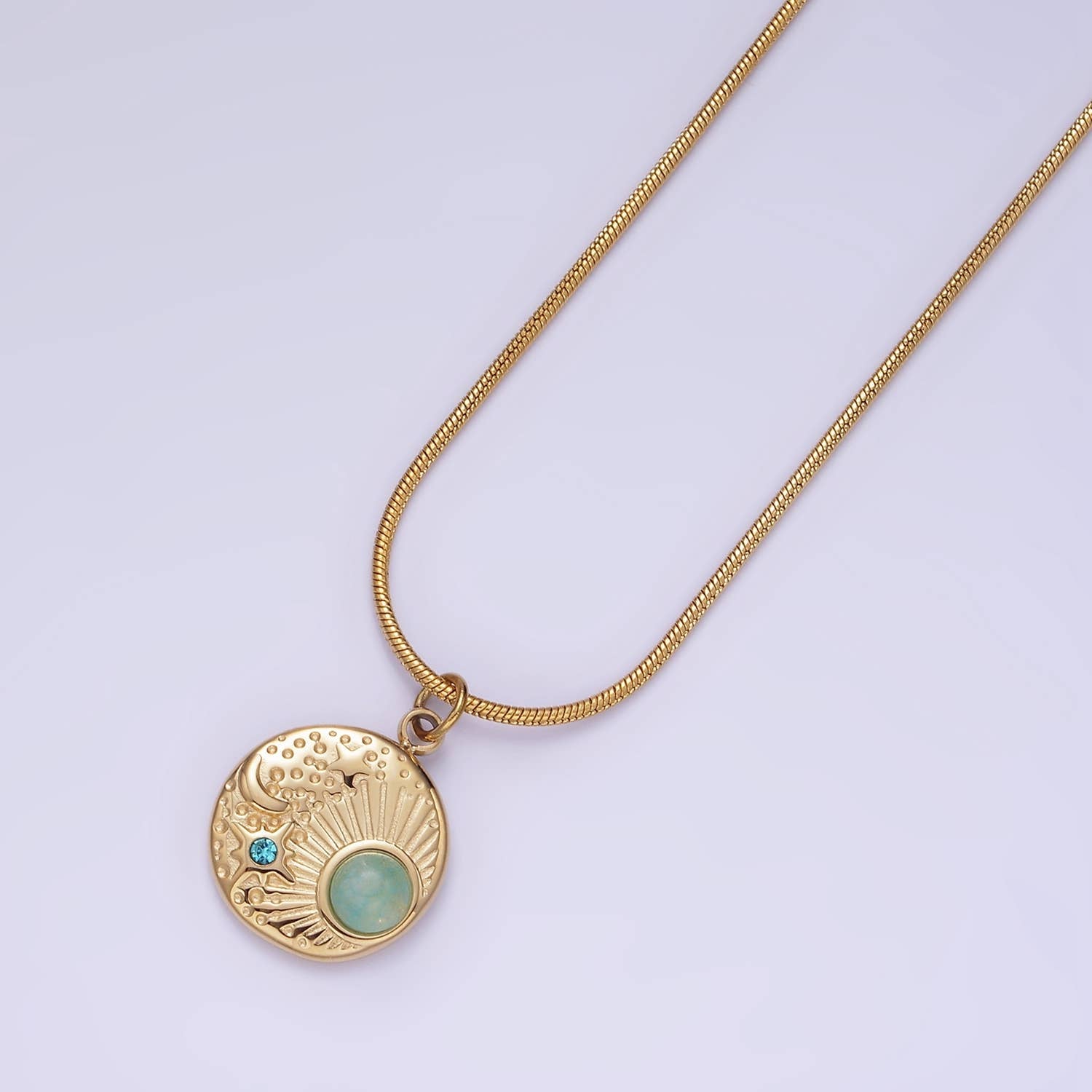 Stainless Steel Blue CZ Amazonite 16 Inch Cocoon Necklace