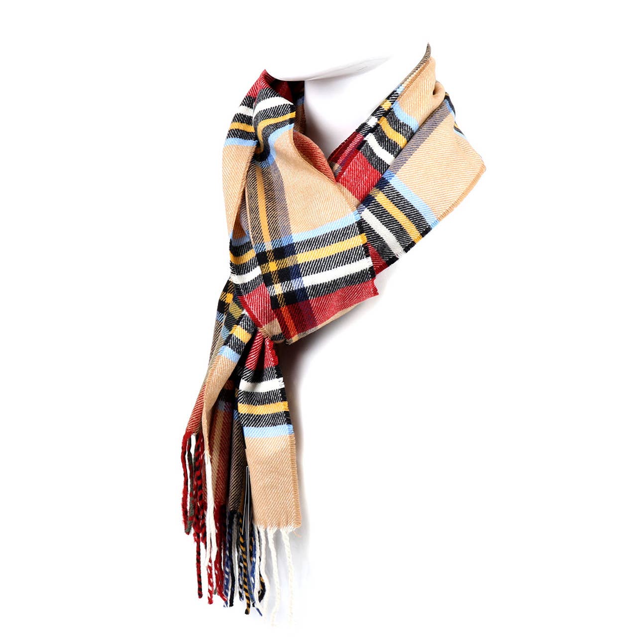 Unisex Acrylic Scarf | Tan Plaid Winter